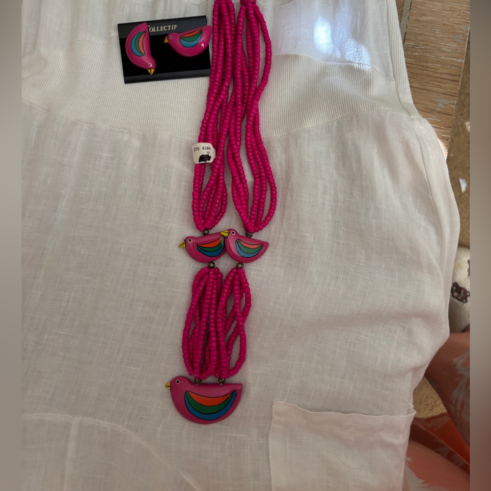 Collectif Vintage 1980s Pink Parrot Beaded Necklace and Earrings Women’s OS New - Picture 9 of 10